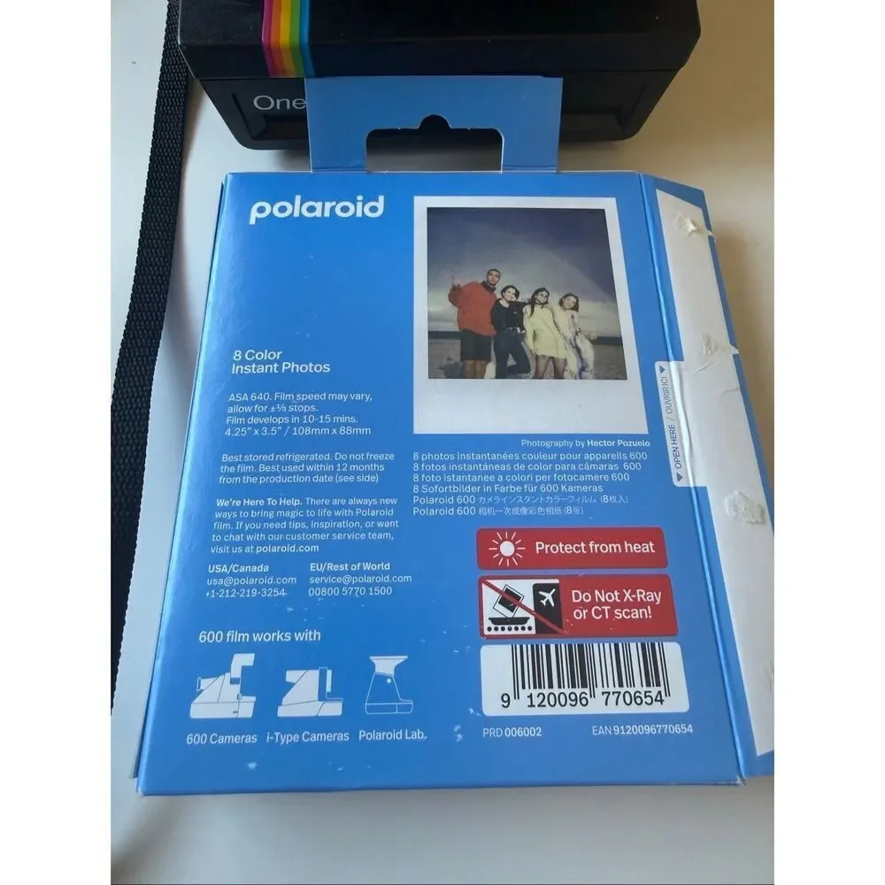 Vintage Polaroid OneStep 600 Land Camera Black Rainbow Stripe with Film Working